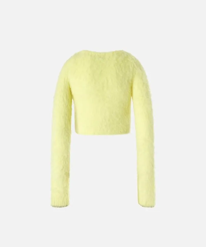 Women Knitwear Pinko Short Soft Knit Cardigan Spotlight Yellow Women Knitwear Pinko Short Soft Knit Cardigan Spotlight Yellow
