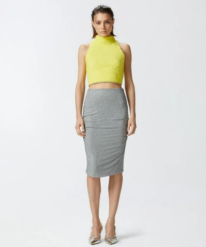 Women Knitwear Pinko Sleeveless Soft Knit Crop Top Spotlight Yellow