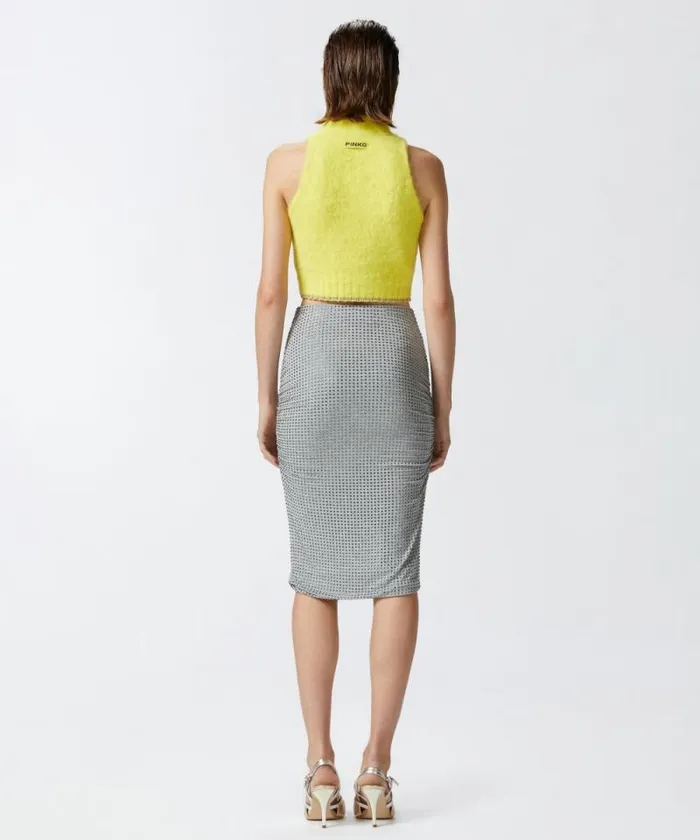 Women Knitwear Pinko Sleeveless Soft Knit Crop Top Spotlight Yellow