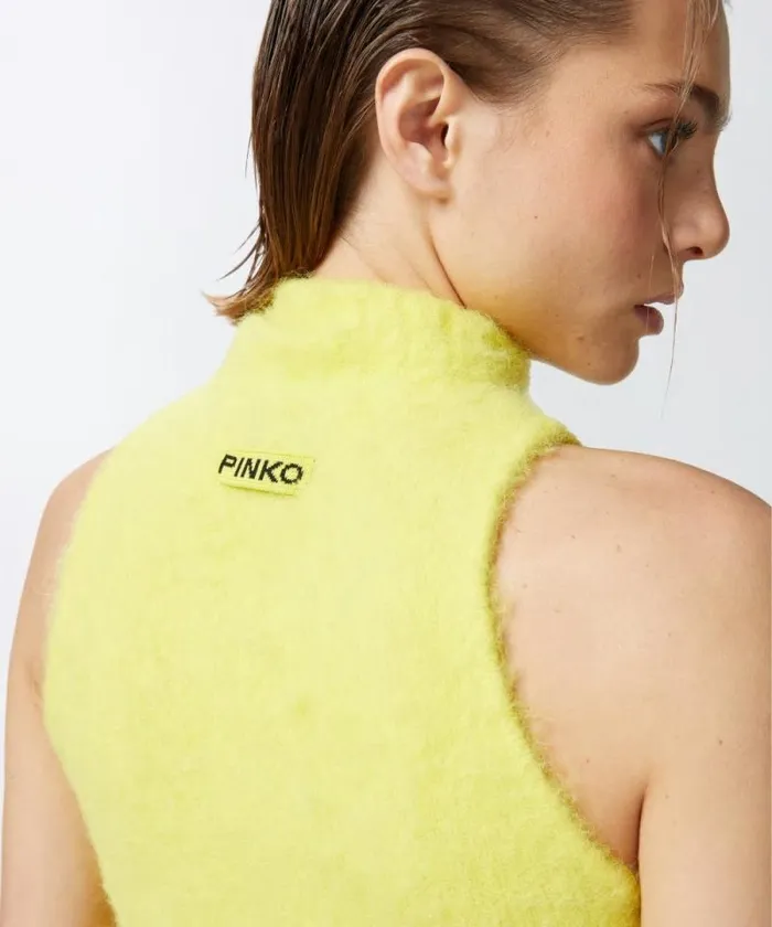 Women Knitwear Pinko Sleeveless Soft Knit Crop Top Spotlight Yellow