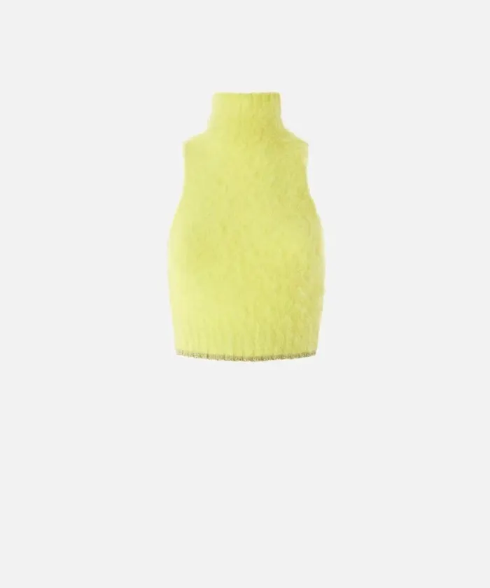 Women Knitwear Pinko Sleeveless Soft Knit Crop Top Spotlight Yellow