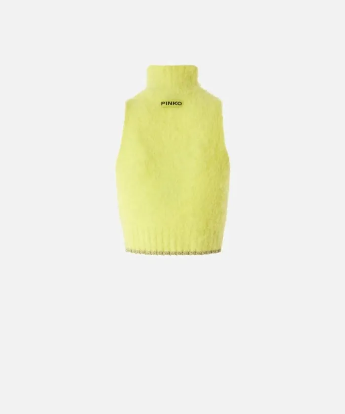 Women Knitwear Pinko Sleeveless Soft Knit Crop Top Spotlight Yellow