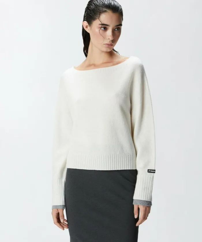 Women Knitwear Pinko Wool And Cashmere Boatneck Sweater Whitegrey