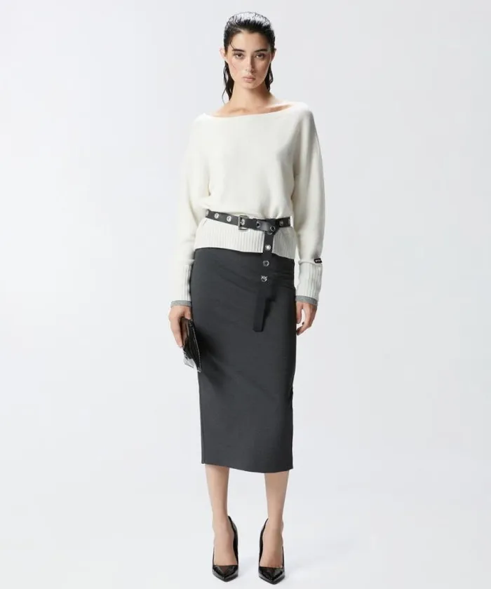 Women Knitwear Pinko Wool And Cashmere Boatneck Sweater Whitegrey Women Knitwear Pinko Wool And Cashmere Boatneck Sweater Whitegrey