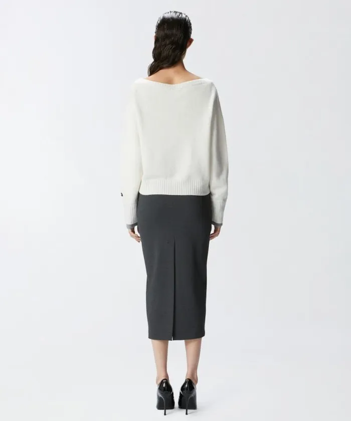 Women Knitwear Pinko Wool And Cashmere Boatneck Sweater Whitegrey Women Knitwear Pinko Wool And Cashmere Boatneck Sweater Whitegrey