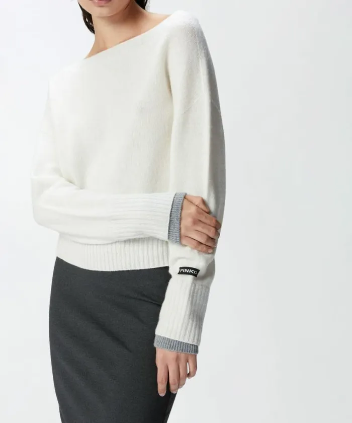 Women Knitwear Pinko Wool And Cashmere Boatneck Sweater Whitegrey Women Knitwear Pinko Wool And Cashmere Boatneck Sweater Whitegrey