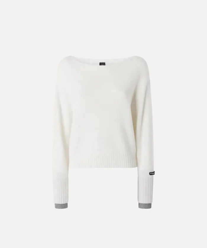 Women Knitwear Pinko Wool And Cashmere Boatneck Sweater Whitegrey Women Knitwear Pinko Wool And Cashmere Boatneck Sweater Whitegrey