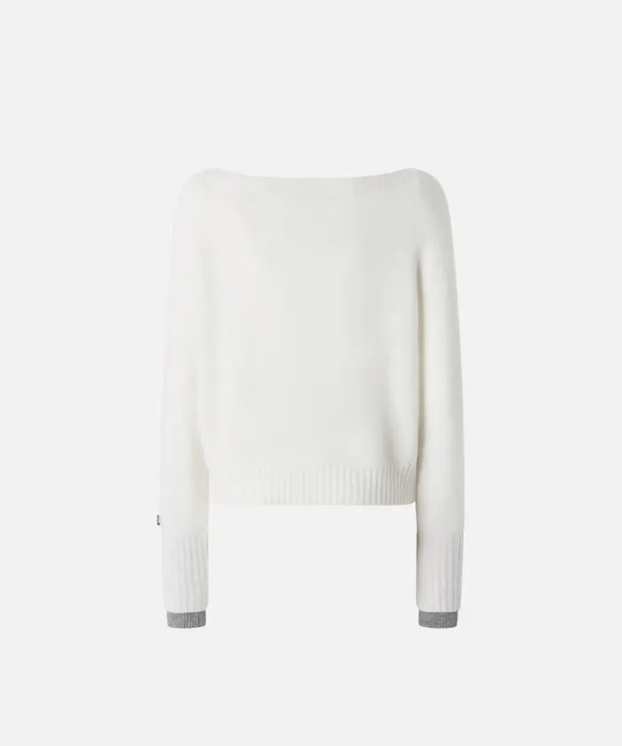 Women Knitwear Pinko Wool And Cashmere Boatneck Sweater Whitegrey Women Knitwear Pinko Wool And Cashmere Boatneck Sweater Whitegrey