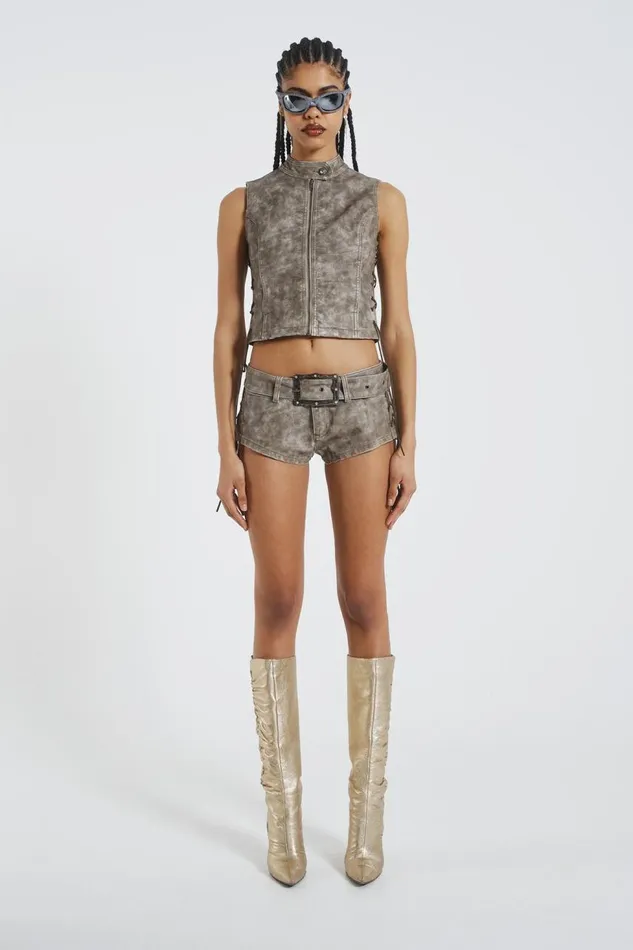 Women Lace Up Side PU Hot Pants Jaded London CoOrds