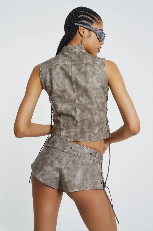 Women Lace Up Side PU Hot Pants Jaded London CoOrds