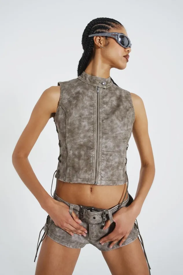 Women Lace Up Side PU Hot Pants Jaded London CoOrds