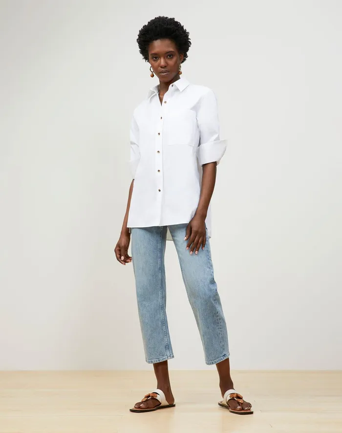 Women Lafayette 148 New York Blouses and Shirts Greyson Shirt In Italian Sculpted Kindcotton White