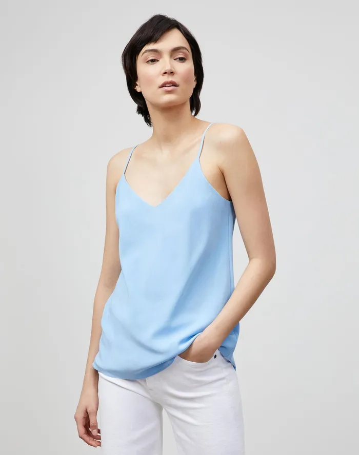 Women Lafayette 148 New York Blouses and Shirts Lightweight Sandwashed Silk Eva Bias Tank Fresh Blue