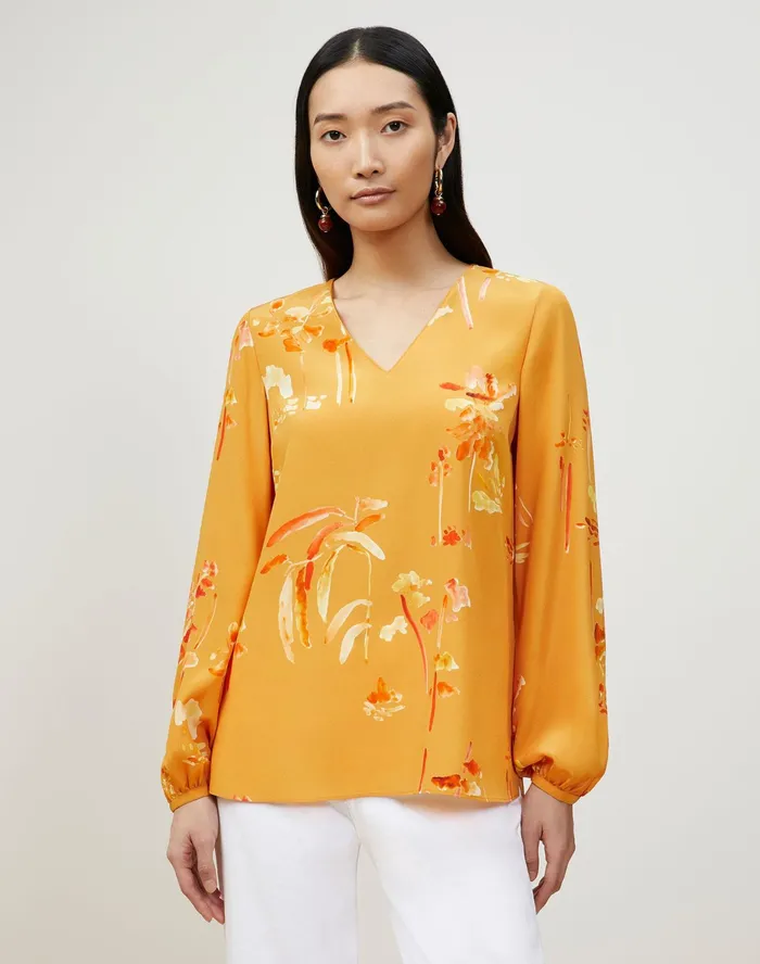 Women Lafayette 148 New York Blouses and Shirts Melba Blouse In Oasis Print Silk Tuscan Orange Multi Women Lafayette 148 New York Blouses and Shirts Melba Blouse In Oasis Print Silk Tuscan Orange Multi