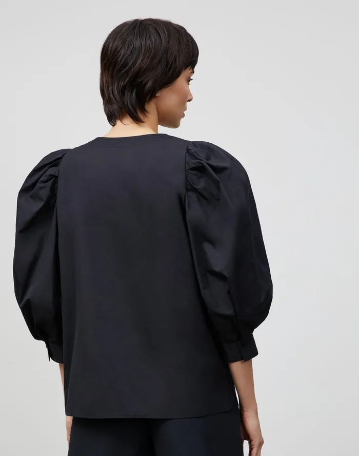 Women Lafayette 148 New York Blouses and Shirts Petite Lexi Blouse In Italian Sculpted KindCotton Blackfull