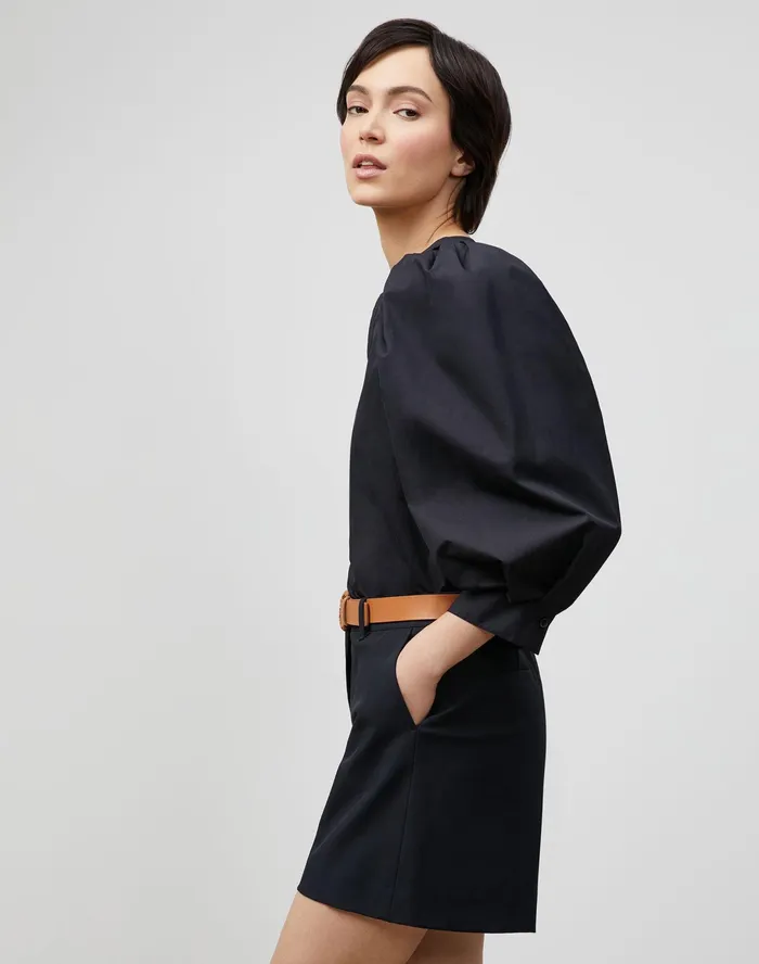 Women Lafayette 148 New York Blouses and Shirts Petite Lexi Blouse In Italian Sculpted KindCotton Blackfull