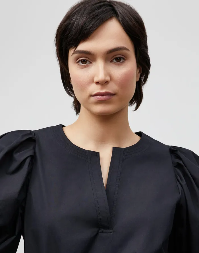 Women Lafayette 148 New York Blouses and Shirts Petite Lexi Blouse In Italian Sculpted KindCotton Blackfull