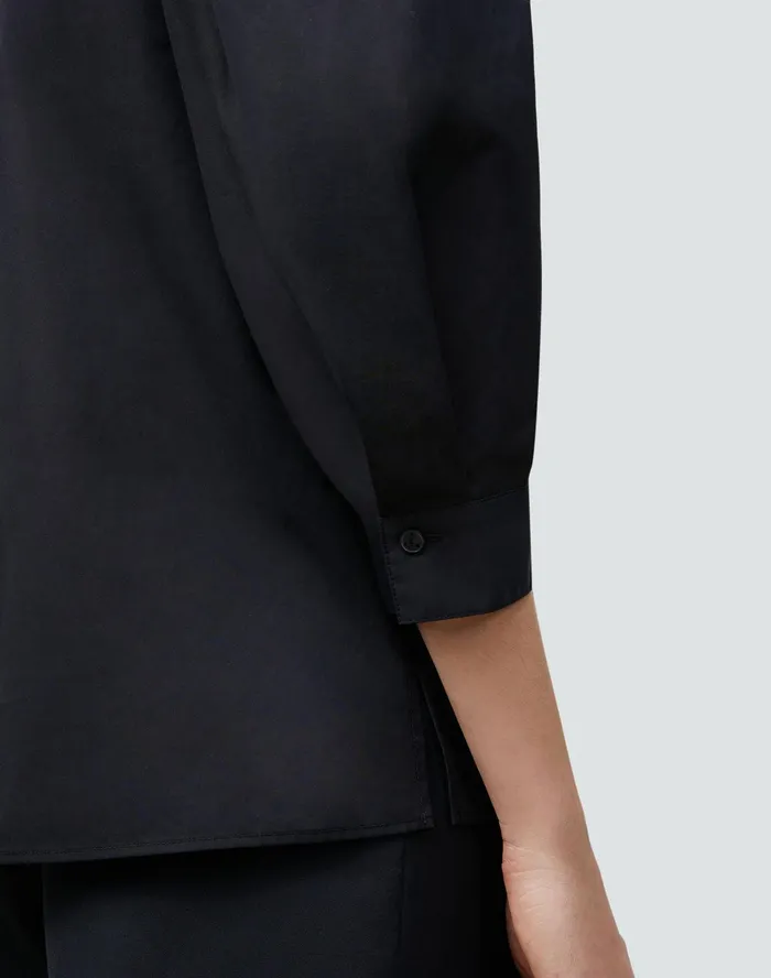 Women Lafayette 148 New York Blouses and Shirts Petite Lexi Blouse In Italian Sculpted KindCotton Blackfull