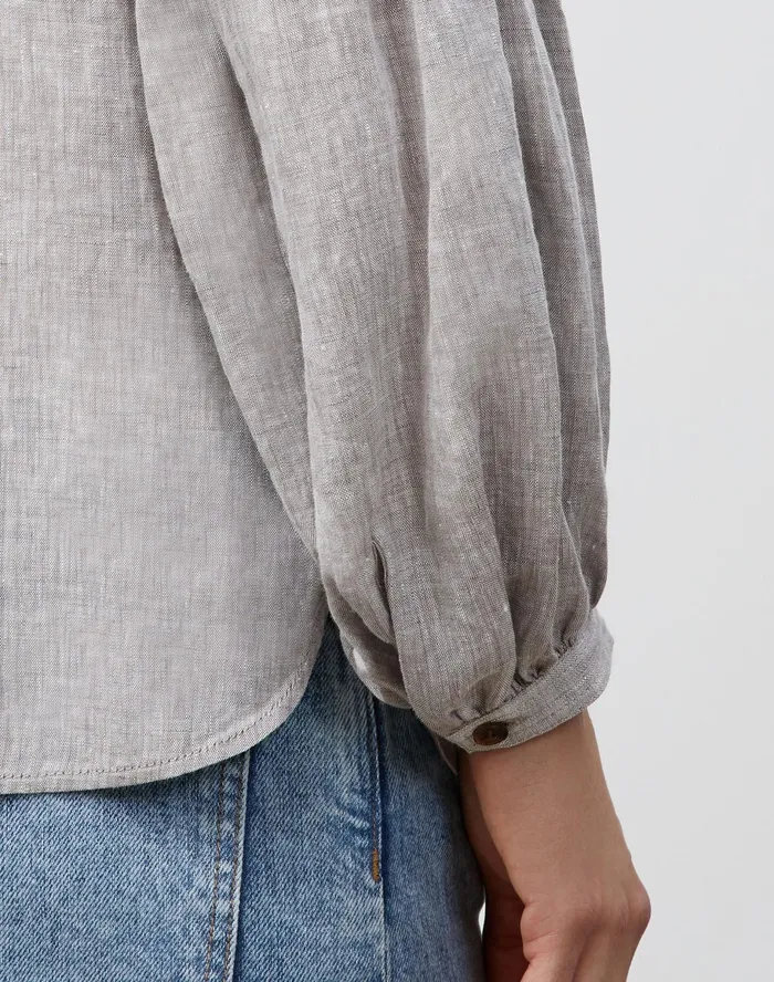 Women Lafayette 148 New York Blouses and Shirts Petite Lilo Blouse In Illustrious Linen Mink Grey Melange