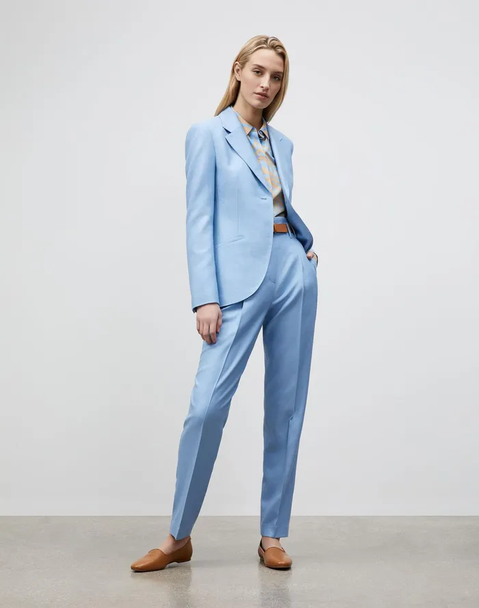 Women Lafayette 148 New York Blouses and Shirts Ruxton Shirt In Zevron Print Habotai Fresh Blue Multi
