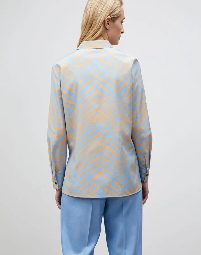 Women Lafayette 148 New York Blouses and Shirts Ruxton Shirt In Zevron Print Habotai Fresh Blue Multi
