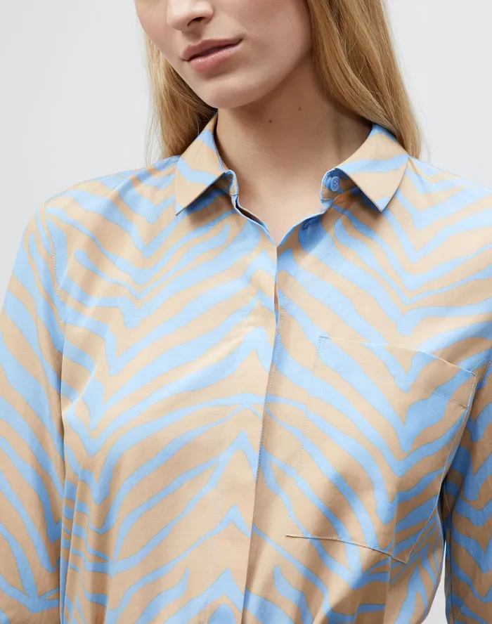 Women Lafayette 148 New York Blouses and Shirts Ruxton Shirt In Zevron Print Habotai Fresh Blue Multi