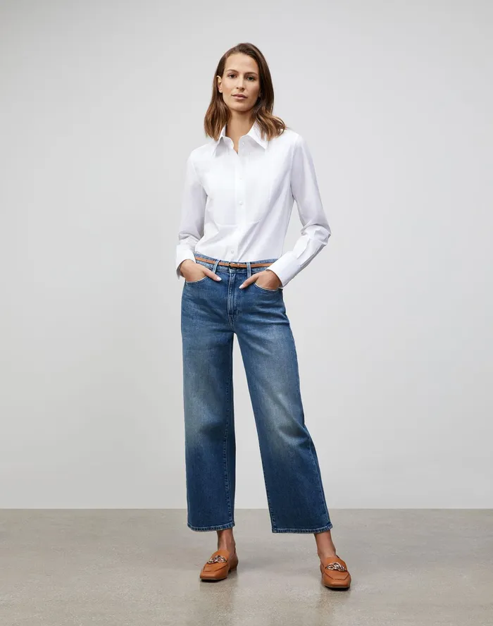 Women Lafayette 148 New York Denim L148 Authentic Denim Cropped Wyckoff WideLeg Jean Faded Skyline