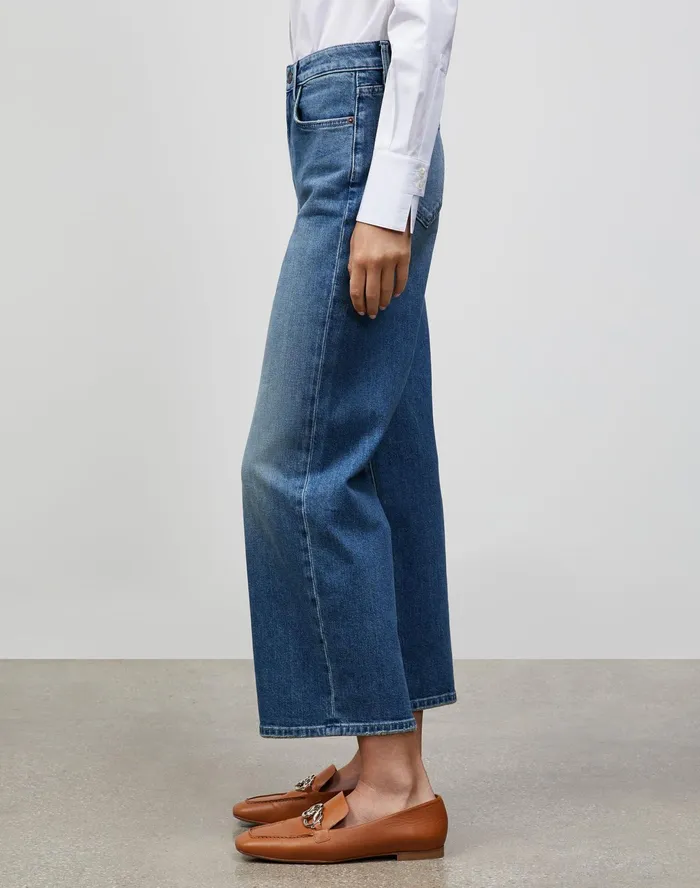 Women Lafayette 148 New York Denim L148 Authentic Denim Cropped Wyckoff WideLeg Jean Faded Skyline