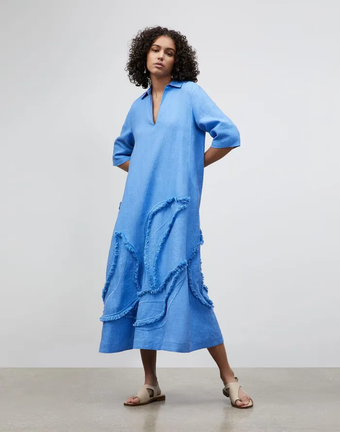 Women Lafayette 148 New York Dresses Petite Sera Dress In Eyelash Embellished Summer Linen Bluebell Women Lafayette 148 New York Dresses Petite Sera Dress In Eyelash Embellished Summer Linen Bluebell