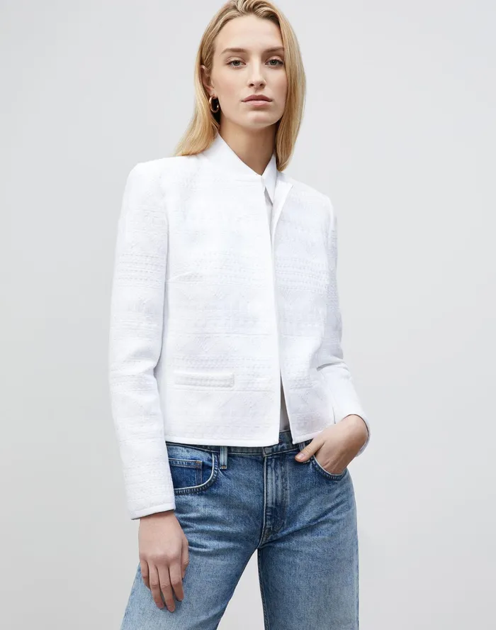 Women Lafayette 148 New York Jackets and Blazers Kade Jacket In Mixed Stitch Tweed White Women Lafayette 148 New York Jackets and Blazers Kade Jacket In Mixed Stitch Tweed White