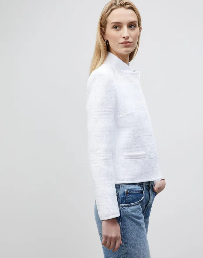 Women Lafayette 148 New York Jackets and Blazers Kade Jacket In Mixed Stitch Tweed White