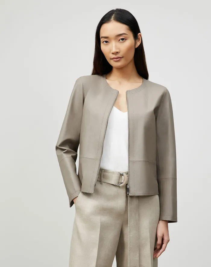 Women Lafayette 148 New York Jackets and Blazers Petite Griffith Jacket In Lightweight Plonge Lambskin Mink Grey Women Lafayette 148 New York Jackets and Blazers Petite Griffith Jacket In Lightweight Plonge Lambskin Mink Grey