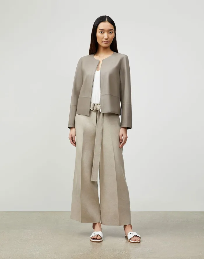 Women Lafayette 148 New York Jackets and Blazers Petite Griffith Jacket In Lightweight Plonge Lambskin Mink Grey
