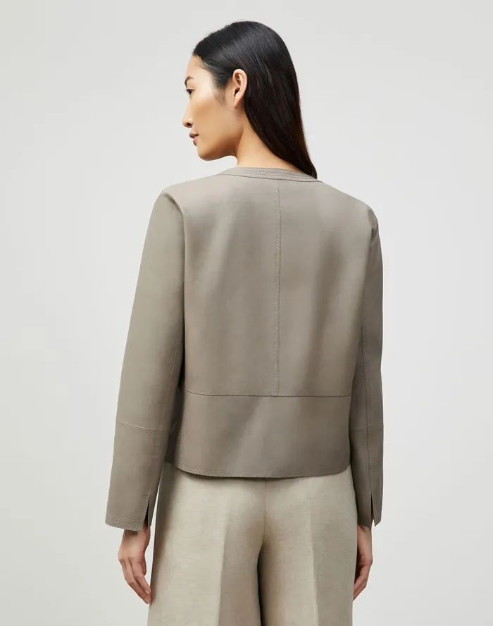 Women Lafayette 148 New York Jackets and Blazers Petite Griffith Jacket In Lightweight Plonge Lambskin Mink Grey