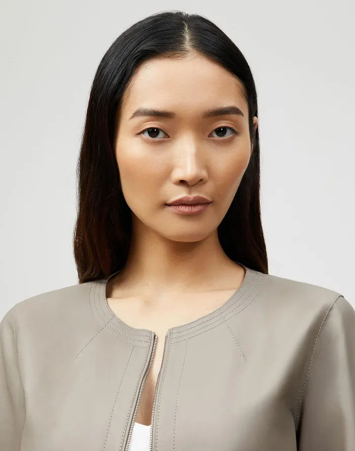Women Lafayette 148 New York Jackets and Blazers Petite Griffith Jacket In Lightweight Plonge Lambskin Mink Grey