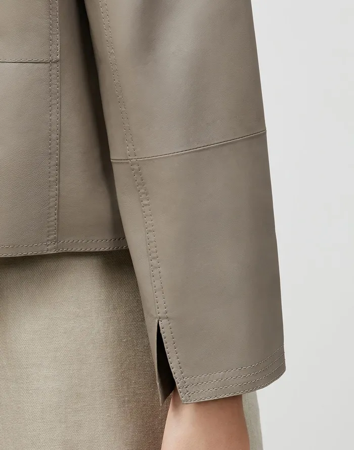 Women Lafayette 148 New York Jackets and Blazers Petite Griffith Jacket In Lightweight Plonge Lambskin Mink Grey