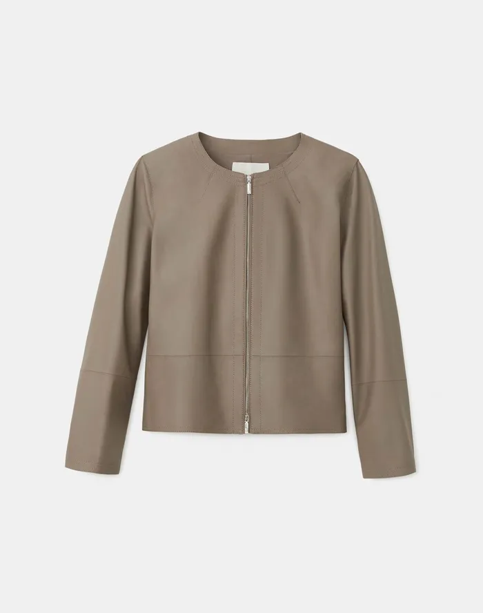Women Lafayette 148 New York Jackets and Blazers Petite Griffith Jacket In Lightweight Plonge Lambskin Mink Grey