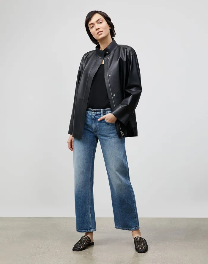 Women Lafayette 148 New York Jackets and Blazers PlusSize Ansel Jacket In Lightweight Plonge Lambskin Black