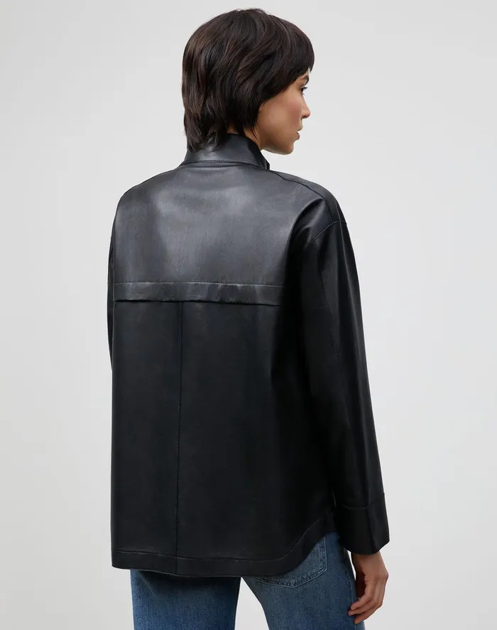 Women Lafayette 148 New York Jackets and Blazers PlusSize Ansel Jacket In Lightweight Plonge Lambskin Black