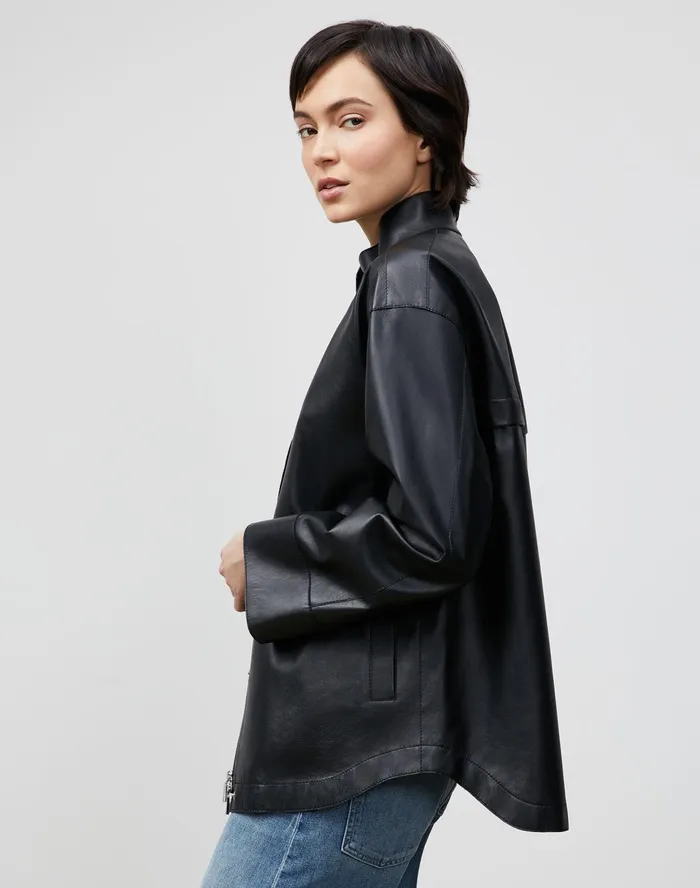 Women Lafayette 148 New York Jackets and Blazers PlusSize Ansel Jacket In Lightweight Plonge Lambskin Black