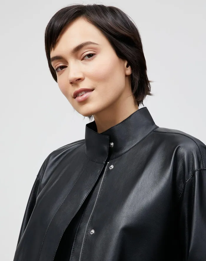 Women Lafayette 148 New York Jackets and Blazers PlusSize Ansel Jacket In Lightweight Plonge Lambskin Black