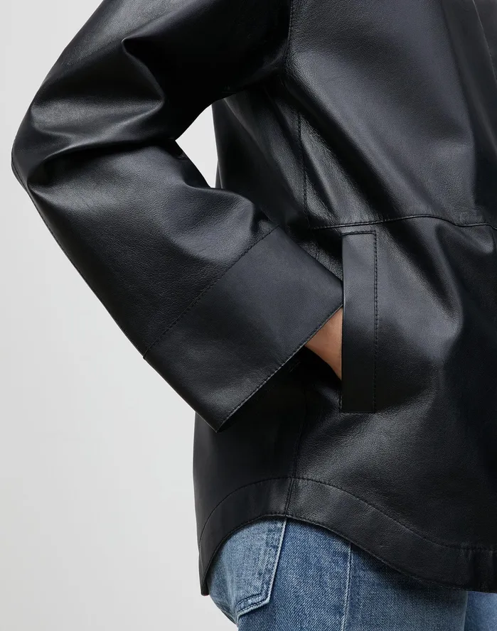 Women Lafayette 148 New York Jackets and Blazers PlusSize Ansel Jacket In Lightweight Plonge Lambskin Black