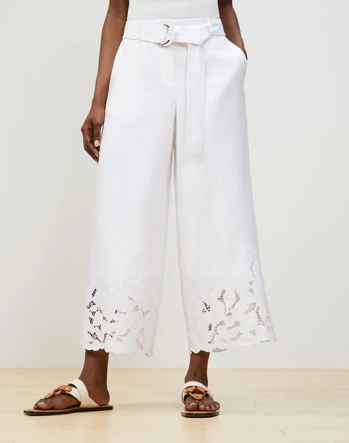Women Lafayette 148 New York Pants and Shorts Petite Rockefeller Pant In Embroidered Lavish Linen White Women Lafayette 148 New York Pants and Shorts Petite Rockefeller Pant In Embroidered Lavish Linen White