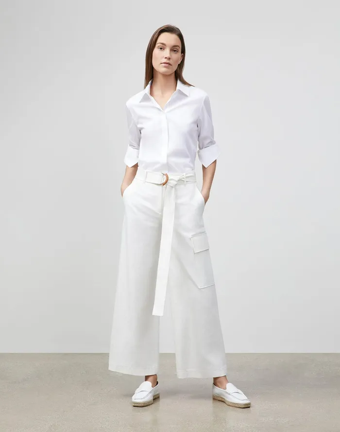 Women Lafayette 148 New York Pants and Shorts PlusSize Broadway Cargo Pant In Italian Techno Stretch Twill Sea Salt