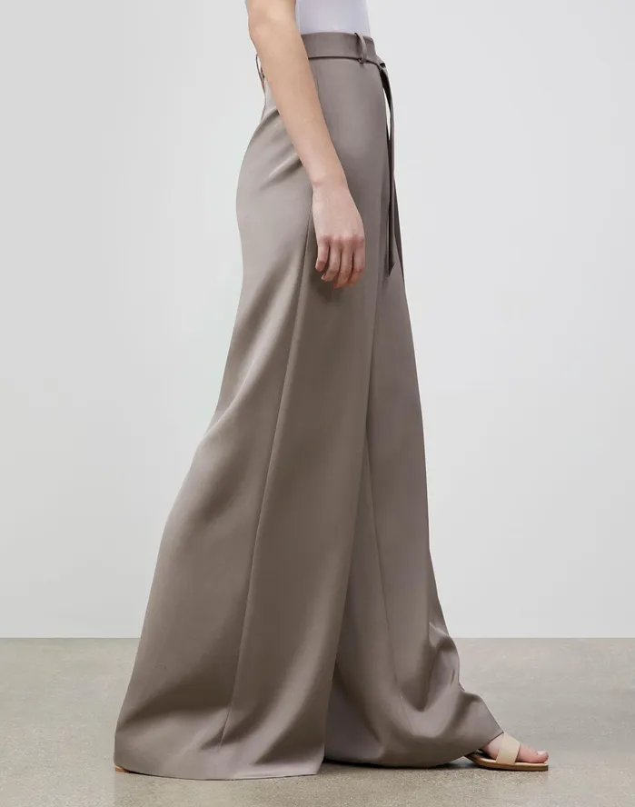 Women Lafayette 148 New York Pants and Shorts PlusSize Jackson WideLeg Pant In Luxe Stretch Crepe De Chine Mink Grey