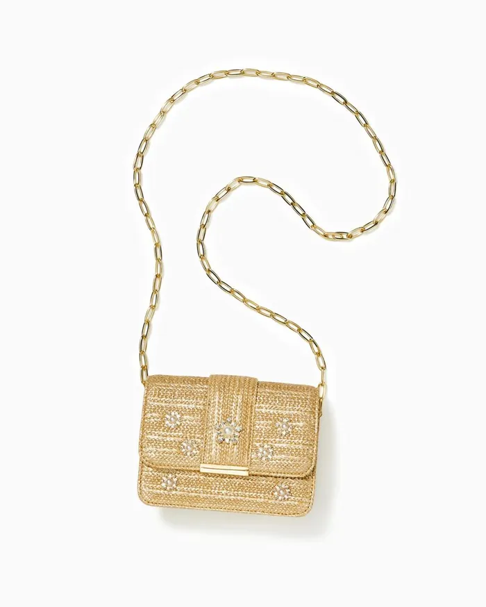 Women Lilly Pulitzer Bags Emmeline Straw Crossbody Bag Gold Metallic Women Lilly Pulitzer Bags Emmeline Straw Crossbody Bag Gold Metallic