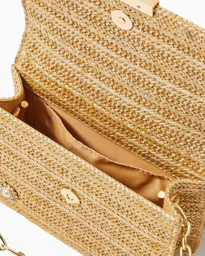 Women Lilly Pulitzer Bags Emmeline Straw Crossbody Bag Gold Metallic Women Lilly Pulitzer Bags Emmeline Straw Crossbody Bag Gold Metallic