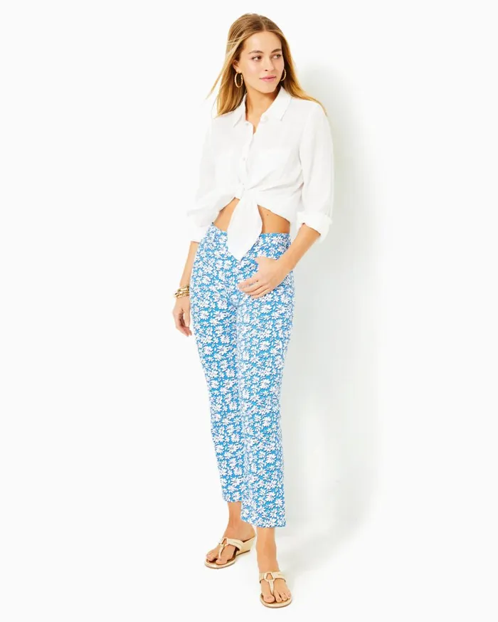 Women Lilly Pulitzer Bottoms 27034 Annet High Rise Crop Flare Jean Lunar Blue Palm Beach Petals Women Lilly Pulitzer Bottoms 27034 Annet High Rise Crop Flare Jean Lunar Blue Palm Beach Petals