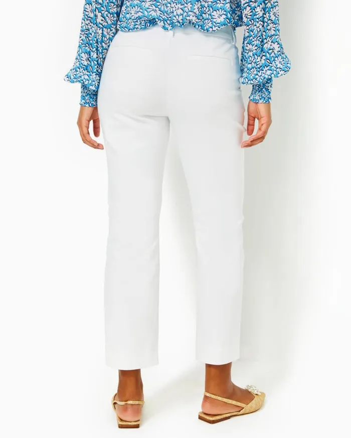 Women Lilly Pulitzer Bottoms 28034 Gretchen High Rise Straight Leg Pant Resort White