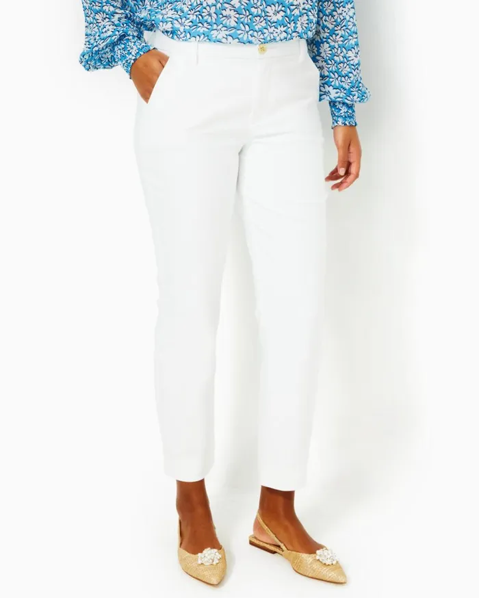 Women Lilly Pulitzer Bottoms 28034 Gretchen High Rise Straight Leg Pant Resort White